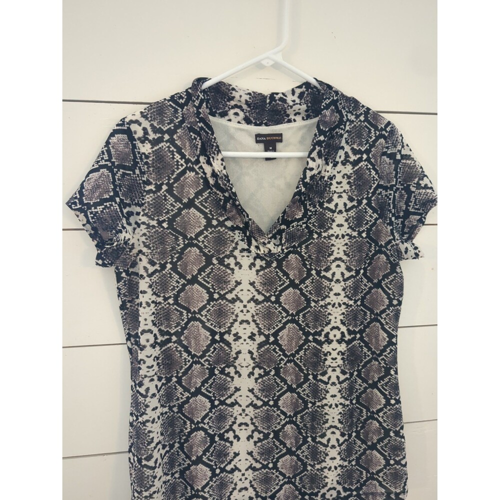 Dana Buchman animal print v-neck top lined fall coastal career M